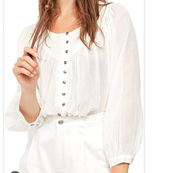 Free People Tops - Free People Cool Meadow  Peasant 3/4 sleeve blouse in white sz xs
